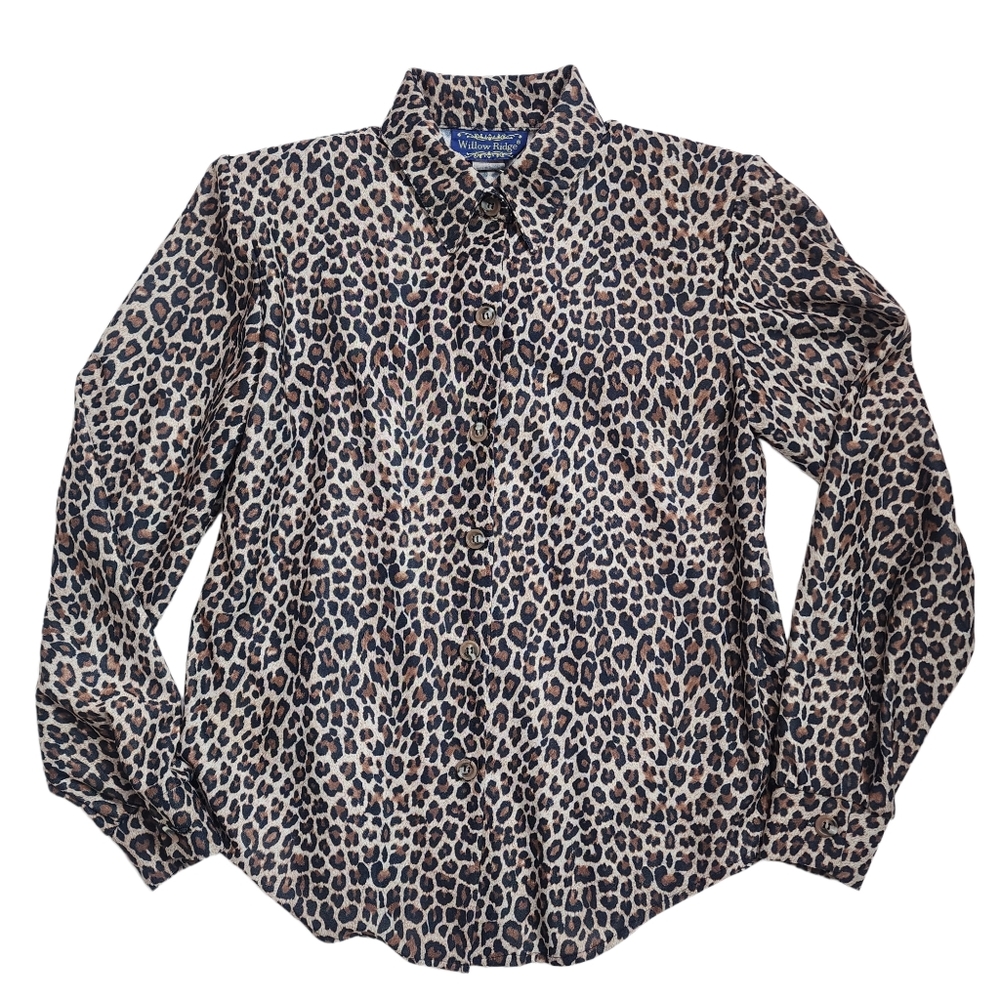 Willow Ridge Vintage Leopard Print Long Sleeve Button Down Blouse size small